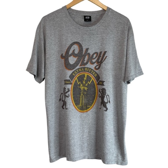 Obey Mens Vintage Extra Bitter Since 1989 Graphic T-Shirt Heather Grey Crew L - Picture 2 of 11